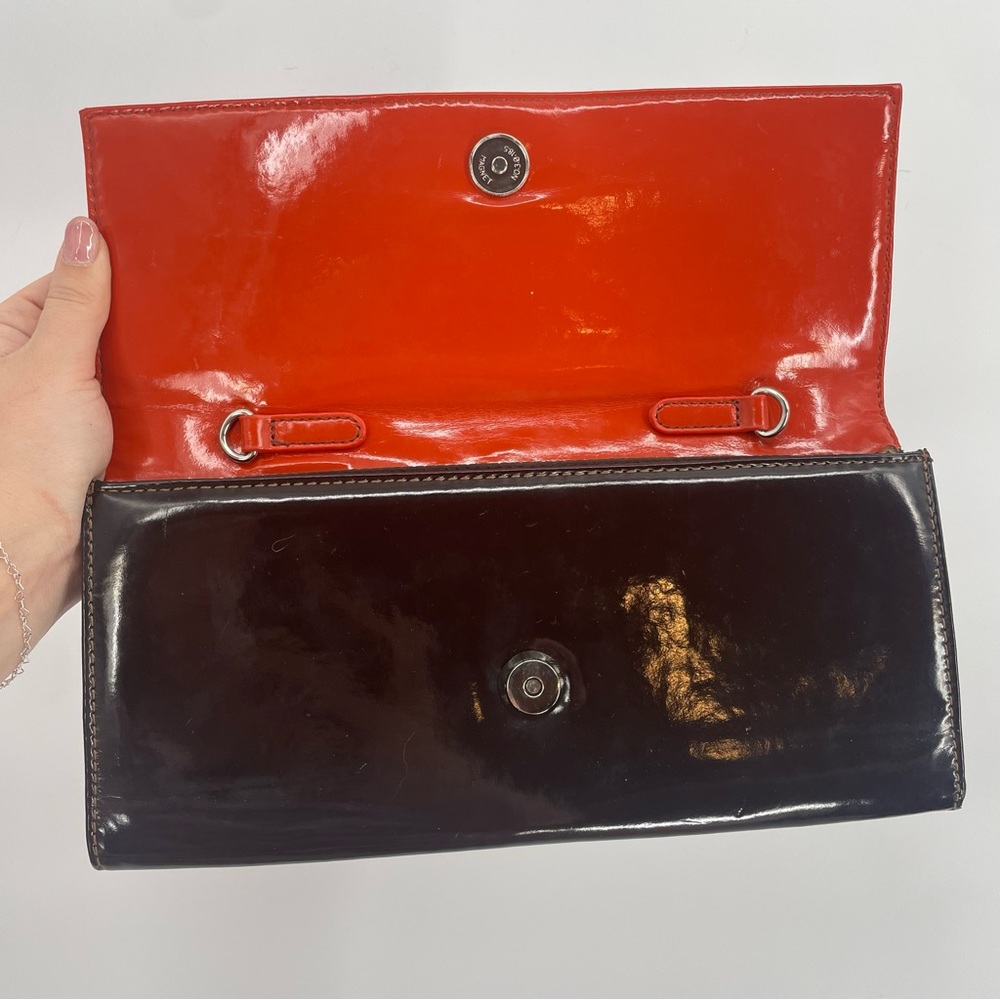 80s Candies Patent Leather Brown & Orange Mod Clutch Handbag - Picture 11 of 13